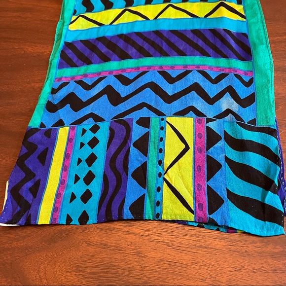 Liz Claiborne Vintage Silk Geometric Turquoise Purple Green Scarf - Picture 4 of 8